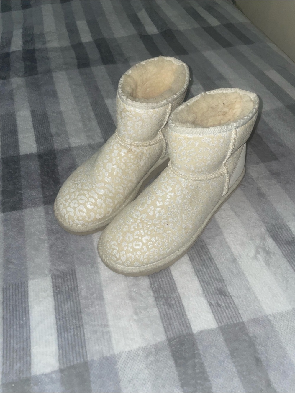 UGG Women's Cream Leopard-Print Shearling Short Boots